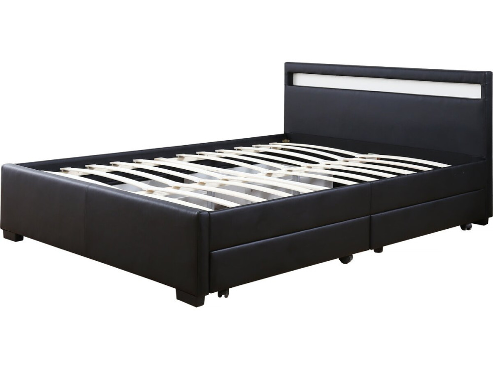 Cama LED com 4 gavetas "Nico" - 140 × 190 cm - Preto