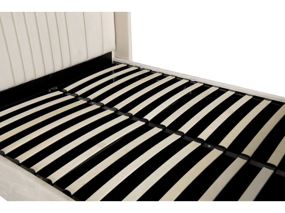 Cama de casal com baú em tecido e candeeiros integrados «Verbier» - 160 x 200 cm - Bege