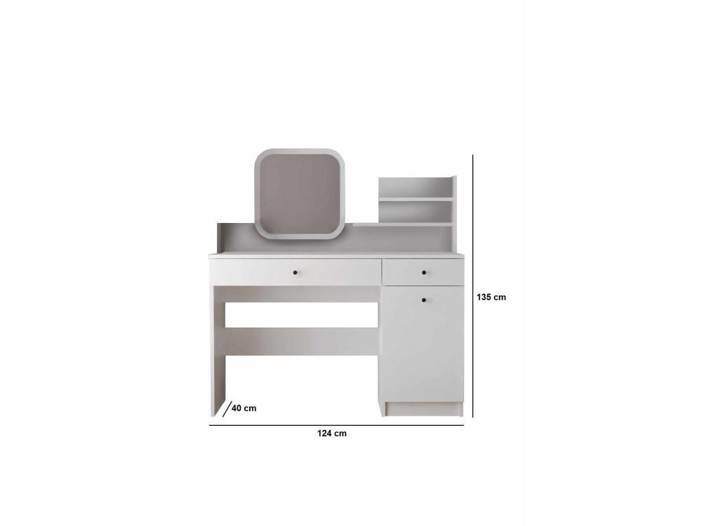 Toucador "Harmony Square" com espelho quadrado de madeira - 124 x 40 x 135 cm - Branco
