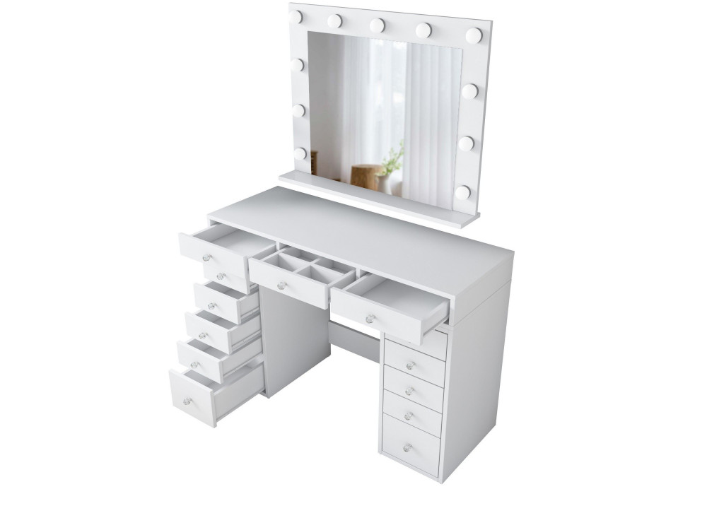 Toucador "Sirma" com espelho de madeira - 120 x 44 x 82 cm - Branco