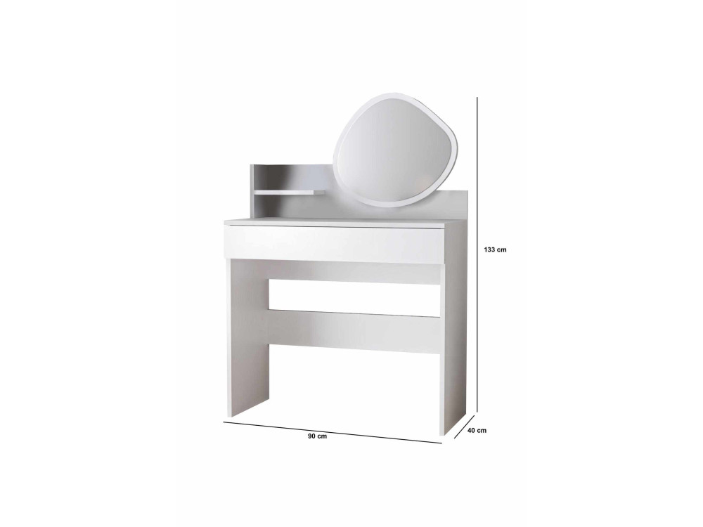 Toucador "Harmony Mini Amorphous" com espelho de madeira - 90 x 40 x 133 cm - Branco