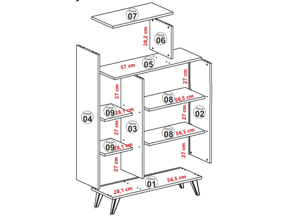 Estante de madeira "Form" - 90 x 32 x 132 cm - Branco