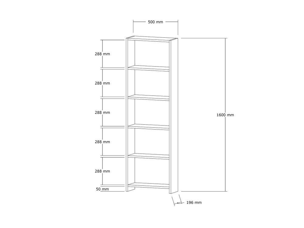 Estante de madeira "New" - 50 x 19 x 160 cm - Branco