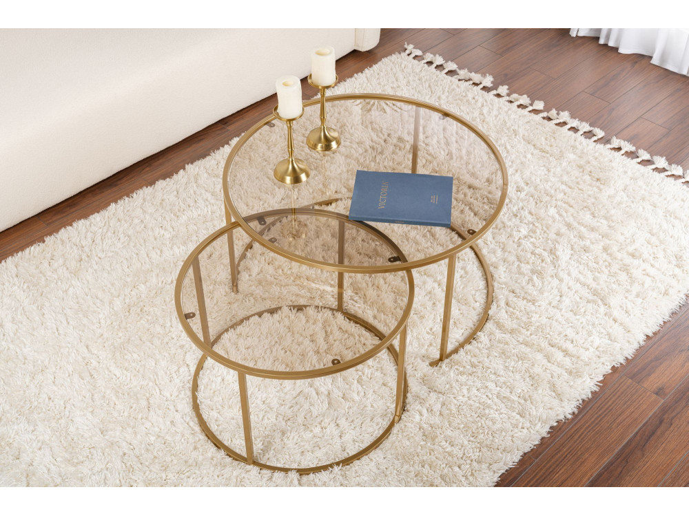 Conjunto de 2 mesas de centro metálicas "Aurum" - 80 x 80 x 43 cm - Bronze dourado