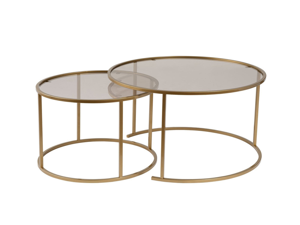 Conjunto de 2 mesas de centro metálicas "Aurum" - 80 x 80 x 43 cm - Bronze dourado