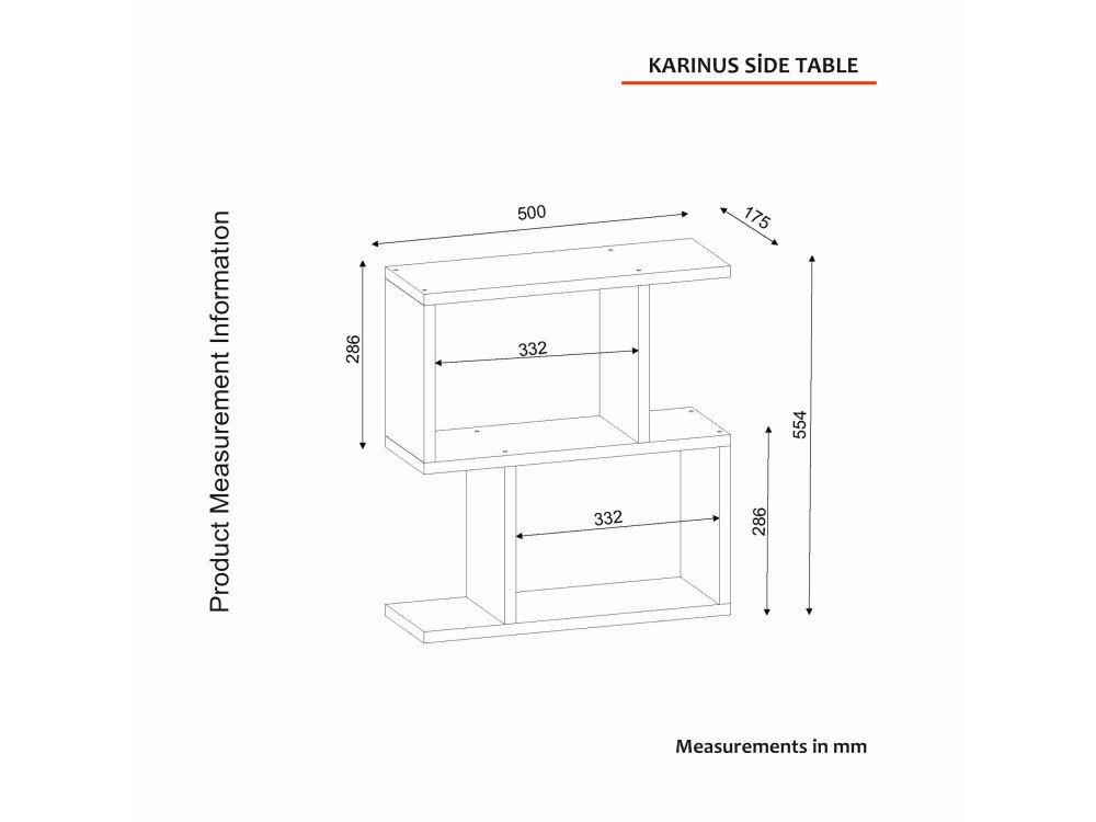 Mesa de apoio de madeira "Karinus" - 50 x 17 x 55 cm - Branco