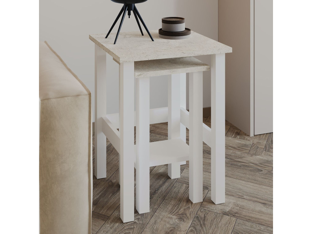 Conjunto de 2 mesas de apoio em madeira "Gina 2" - 45 x 45 x 60 cm - Branco