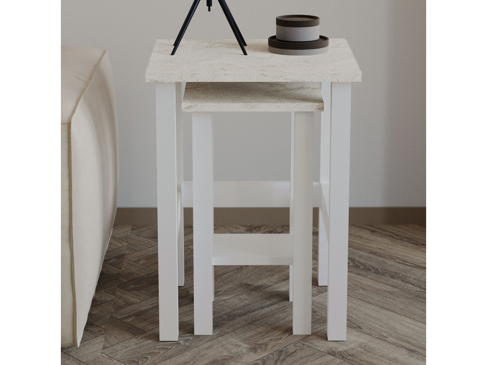 Conjunto de 2 mesas de apoio em madeira "Gina 2" - 45 x 45 x 60 cm - Branco