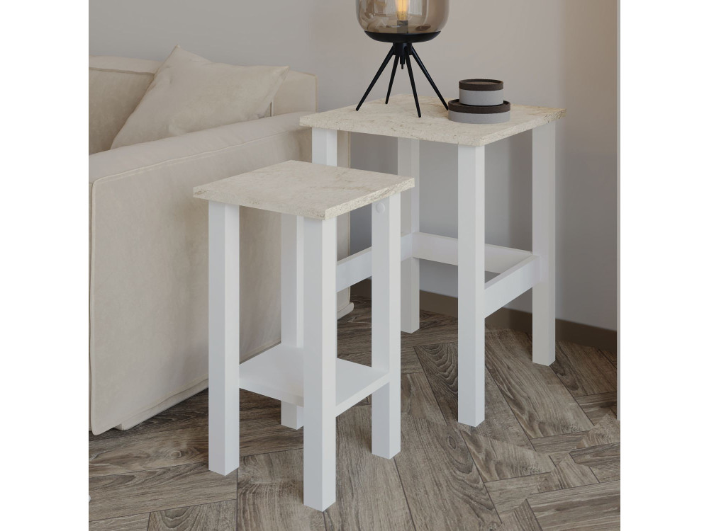 Conjunto de 2 mesas de apoio em madeira "Gina 2" - 45 x 45 x 60 cm - Branco