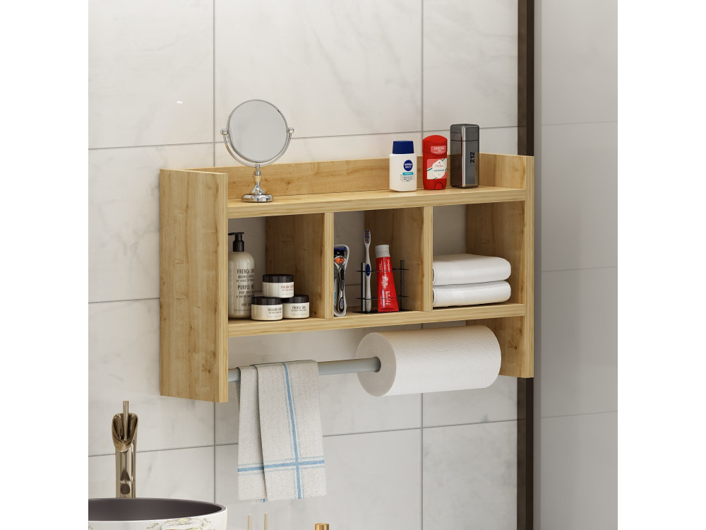 Prateleira de parede em madeira "Asya" - 63 x 14 x 35 cm - Bege