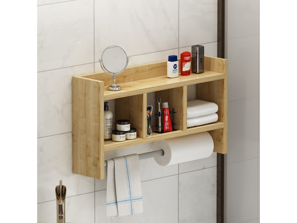Prateleira de parede em madeira "Asya" - 63 x 14 x 35 cm - Bege