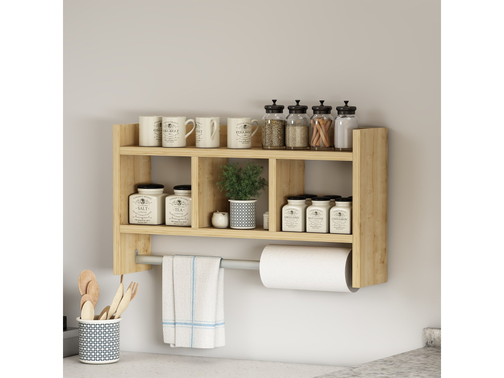 Prateleira de parede em madeira "Asya" - 63 x 14 x 35 cm - Bege