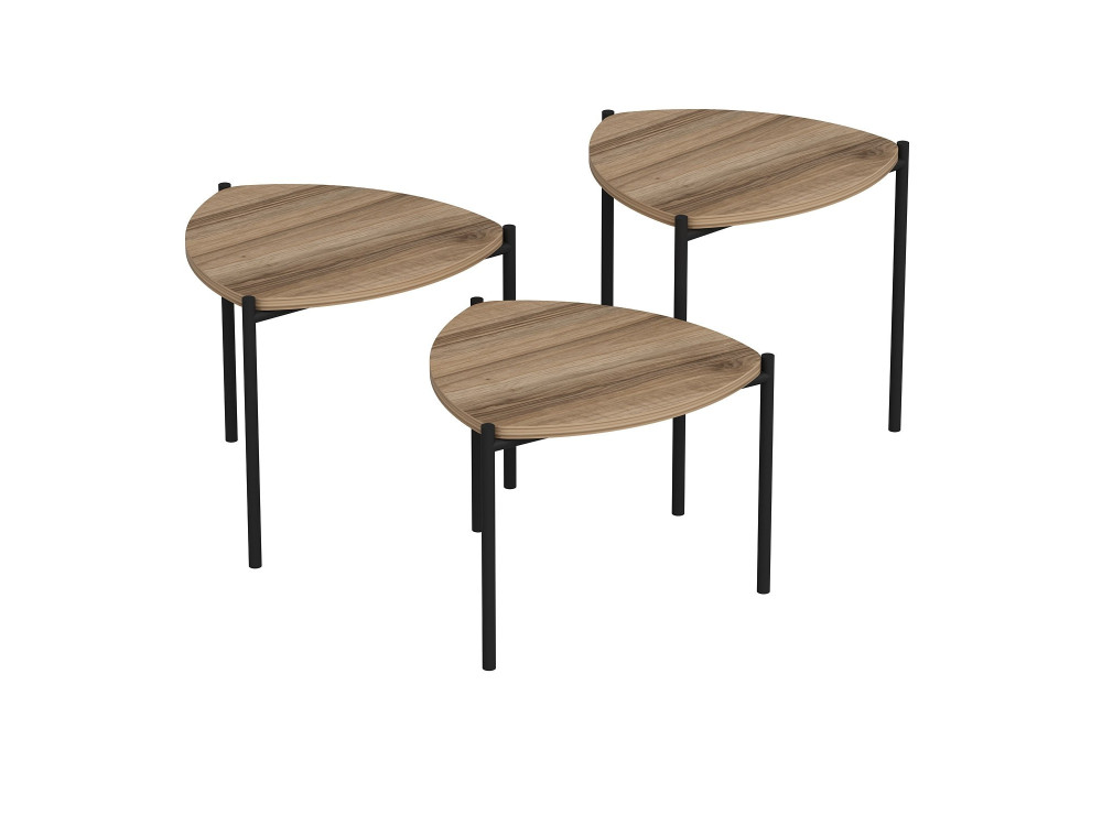 Conjunto de 3 mesas de centro "Lenny" em madeira - 45 x 45 x 45 cm - Castanho
