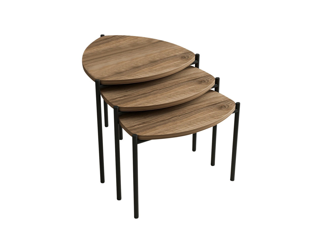 Conjunto de 3 mesas de centro "Lenny" em madeira - 45 x 45 x 45 cm - Castanho