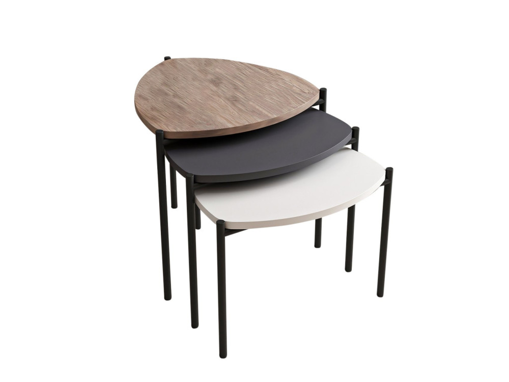 Conjunto de 3 mesas de centro "Lenny" em madeira - 45 x 45 x 45 cm - Multicolorido