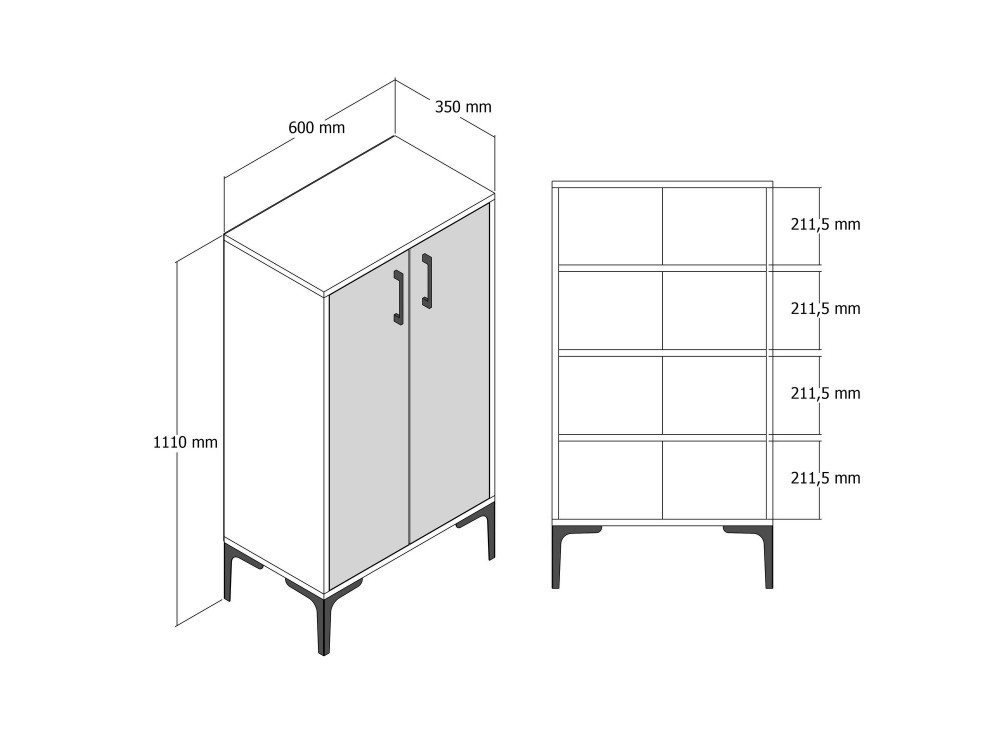 Sapateira de madeira "Prag" - 60 x 35 x 111 cm - Cinzento antracite