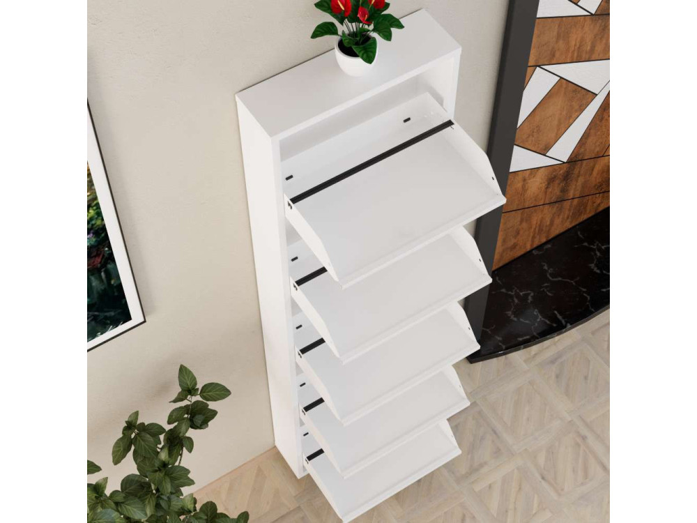 Sapateira metálica "Ayse" - 50 x 15 x 169 cm - Branco