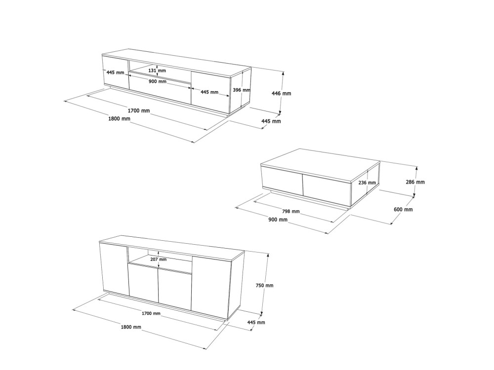 FR18" conjunto de móveis para sala de estar em madeira - 180 x 44 x 44 cm - Branco