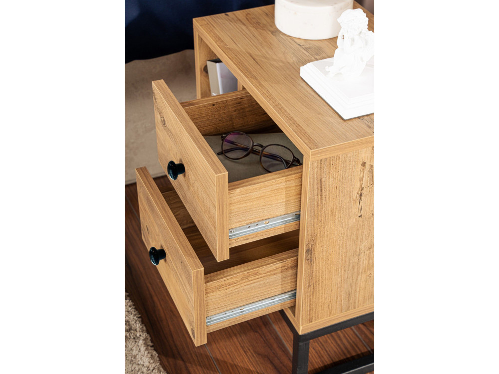 Mesa de cabeceira de madeira "Glimmer" - 45 x 29 x 50 cm - Atlantic PineBlack