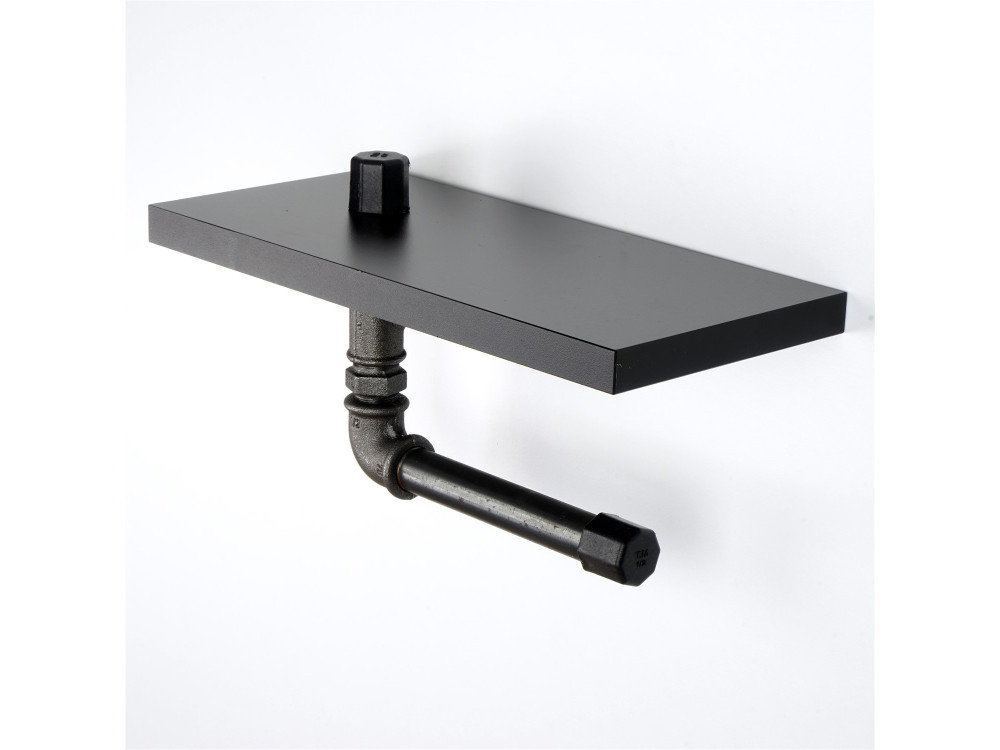 Suporte para papel higiénico em madeira "Boruraf239" - 30 x 23 x 12 cm - Preto