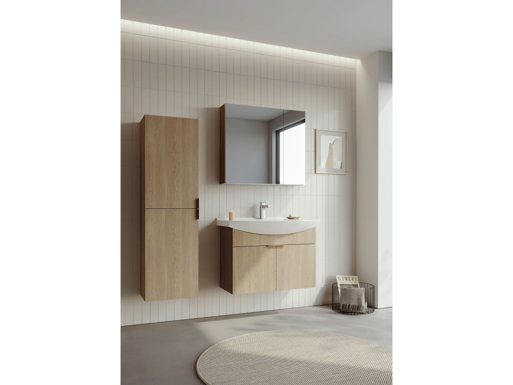 Conjunto de móvel de lavatório com espelho (2 peças) «Purus 80» - 80 x 50 x 58 cm - Carvalho