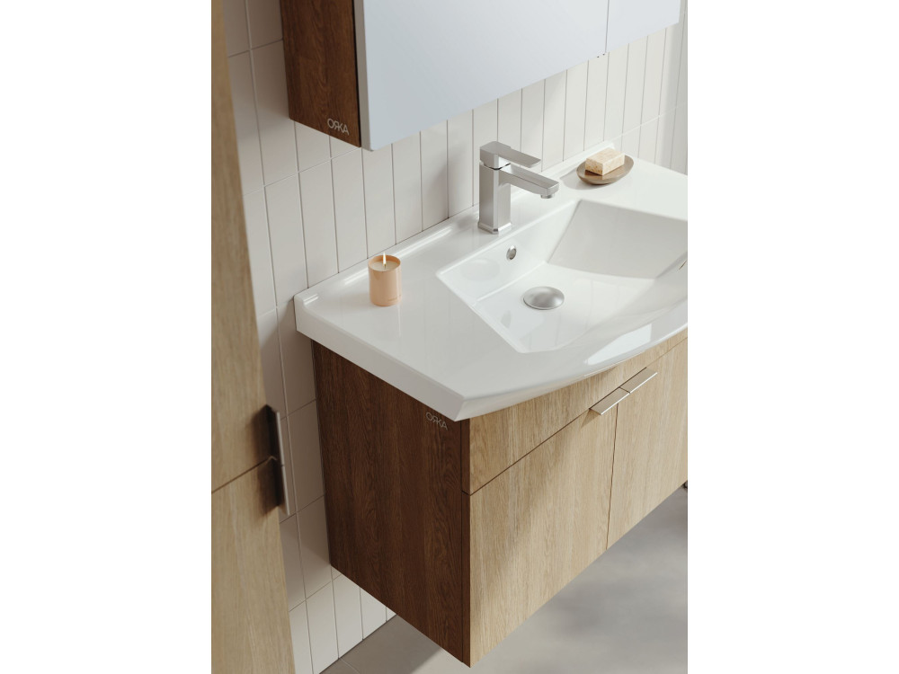 Conjunto de móvel de lavatório com espelho (2 peças) «Purus 80» - 80 x 50 x 58 cm - Carvalho