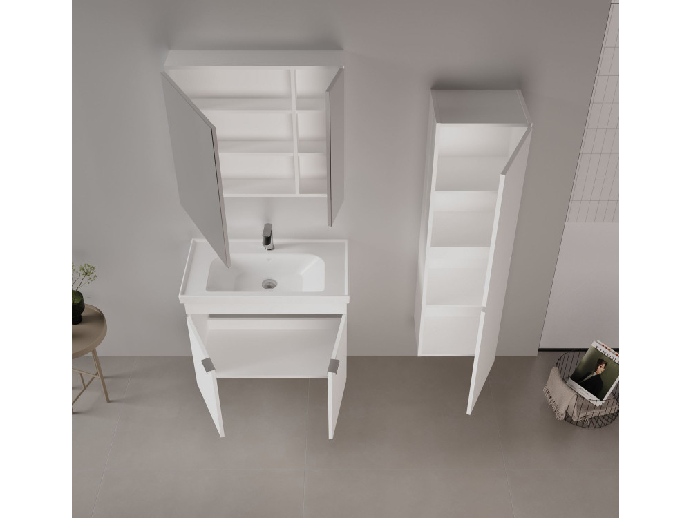 Conjunto de móvel com lavatório e espelho (2 peças) «Desna 80» - 80 x 45 x 58 cm - Branco mate