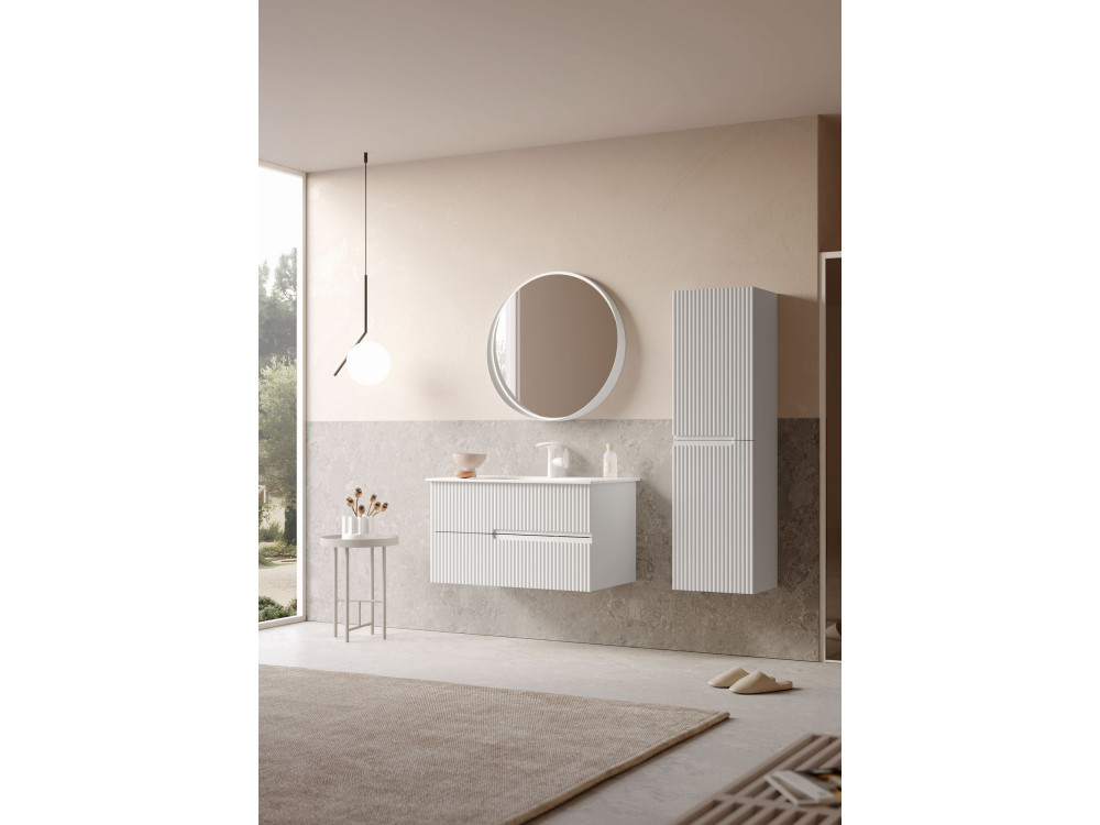 Espelho decorativo em madeira «Moonlight 90 v2» - 90 x 7 x 90 cm - Branco mate
