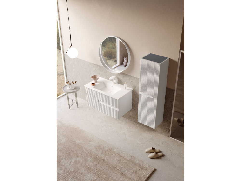 Espelho decorativo em madeira «Moonlight 90 v2» - 90 x 7 x 90 cm - Branco mate