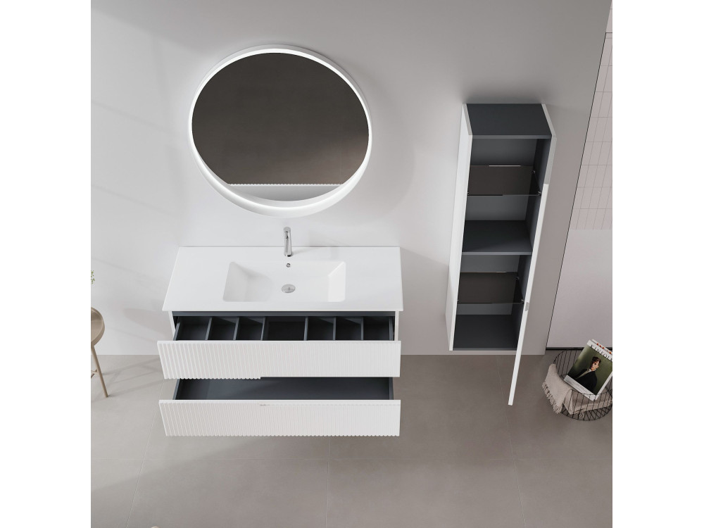 Espelho decorativo em madeira «Moonlight 90 v2» - 90 x 7 x 90 cm - Branco mate
