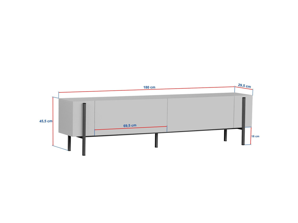 Suporte para televisor em madeira Nexus" - 180 x 30 x 45 cm - Branco / Dourado