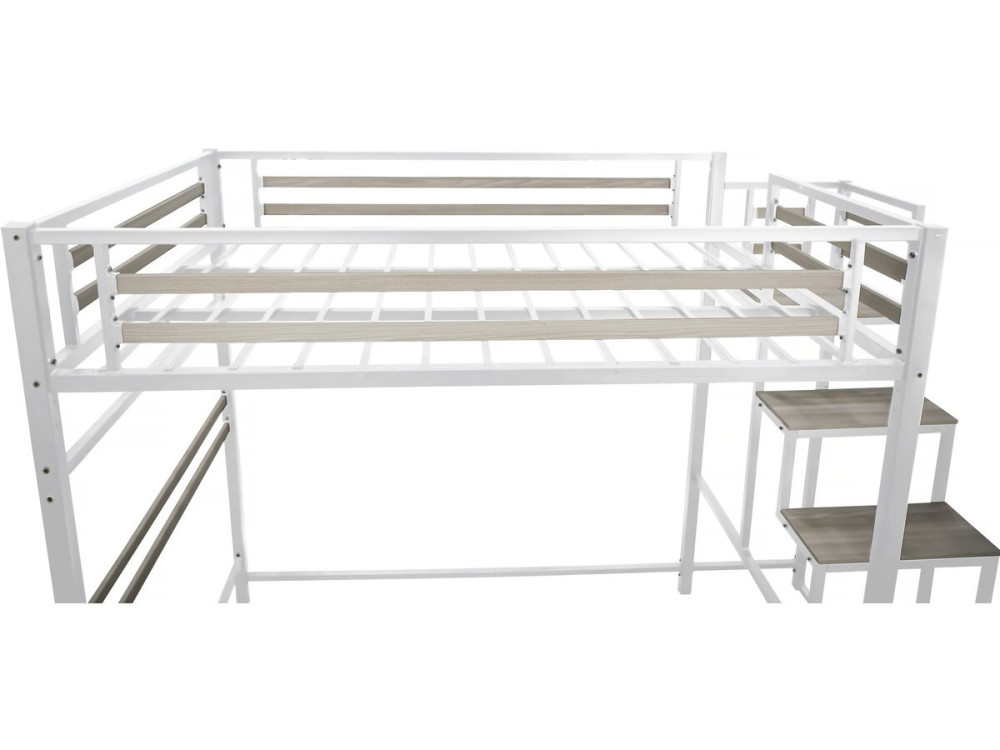 Cama alta em metal com escada "LENA" - 140 x 200 cm - Branco