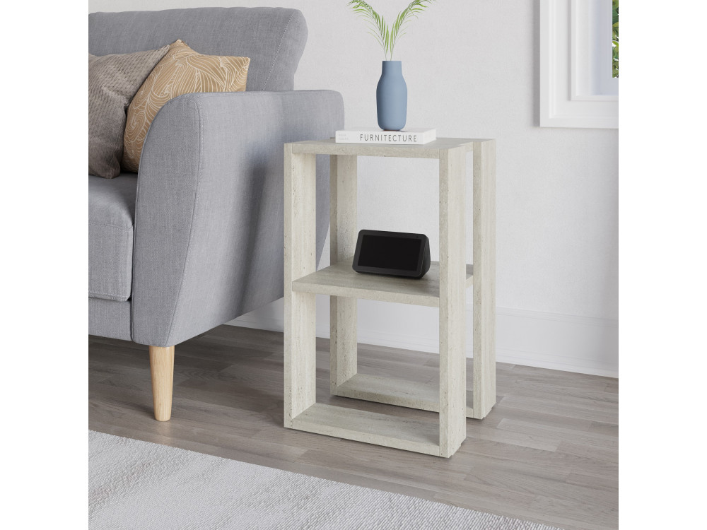 Mesa de cabeceira de madeira "Lonie" 30 x 30 x 55 cm - Travertino