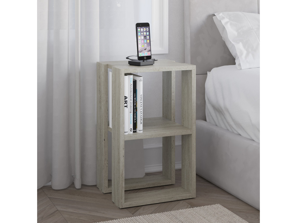 Mesa de cabeceira de madeira "Lonie" 30 x 30 x 55 cm - Travertino