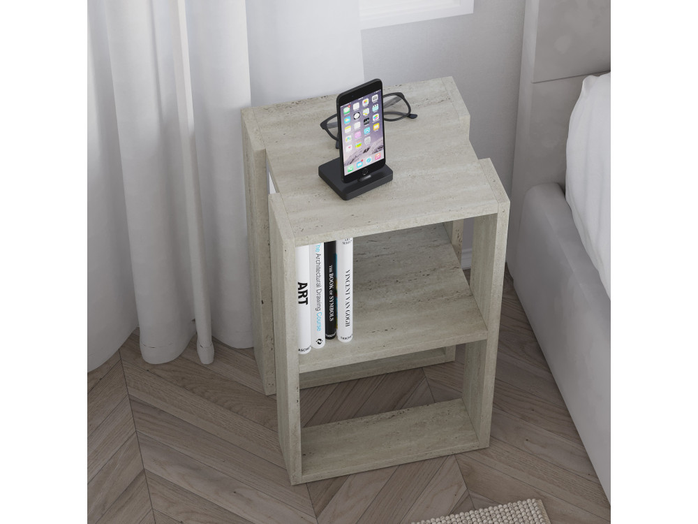 Mesa de cabeceira de madeira "Lonie" 30 x 30 x 55 cm - Travertino