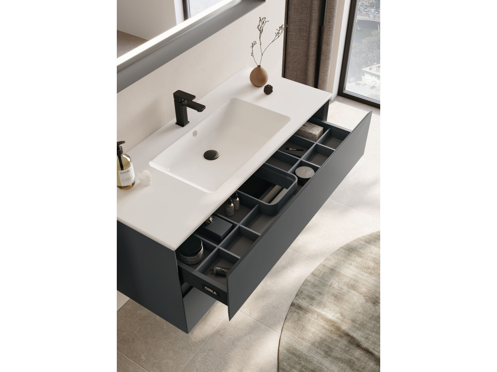 Conjunto de móvel de lavatório com espelho (2 peças) «Nest 121 v2» - 121 x 51 x 55 cm - Antracite mate