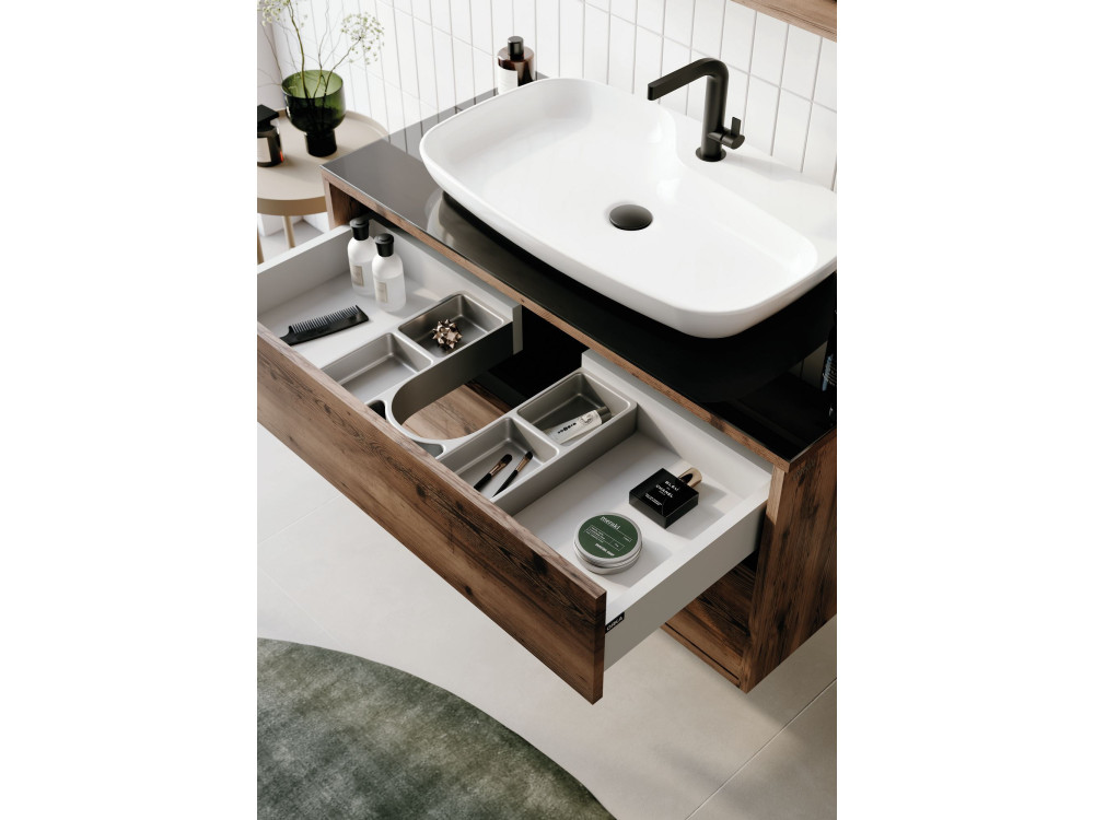 Conjunto de móvel de lavatório com espelho (2 peças) «Galia 100 v2» - 100 x 50 x 50 cm - Nogueira