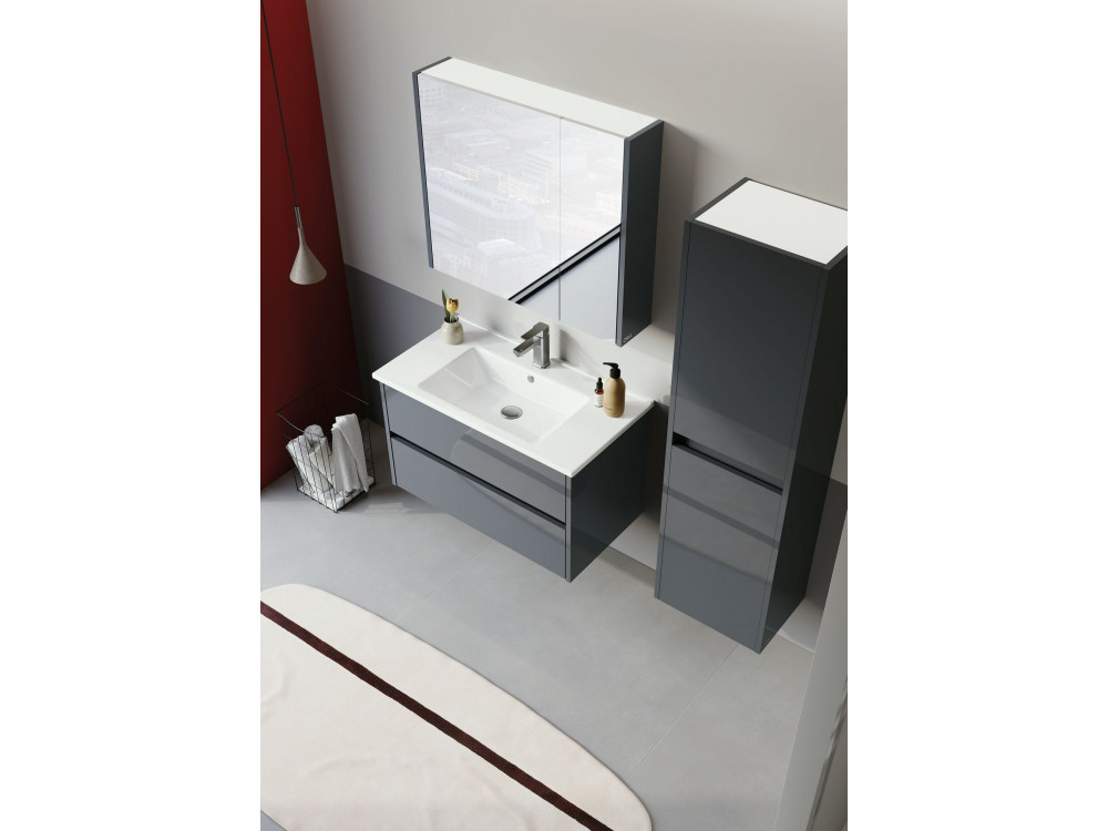 Conjunto de móvel de lavatório com espelho (2 peças) «Arno 85» - 85 x 45 x 52 cm - Cinza