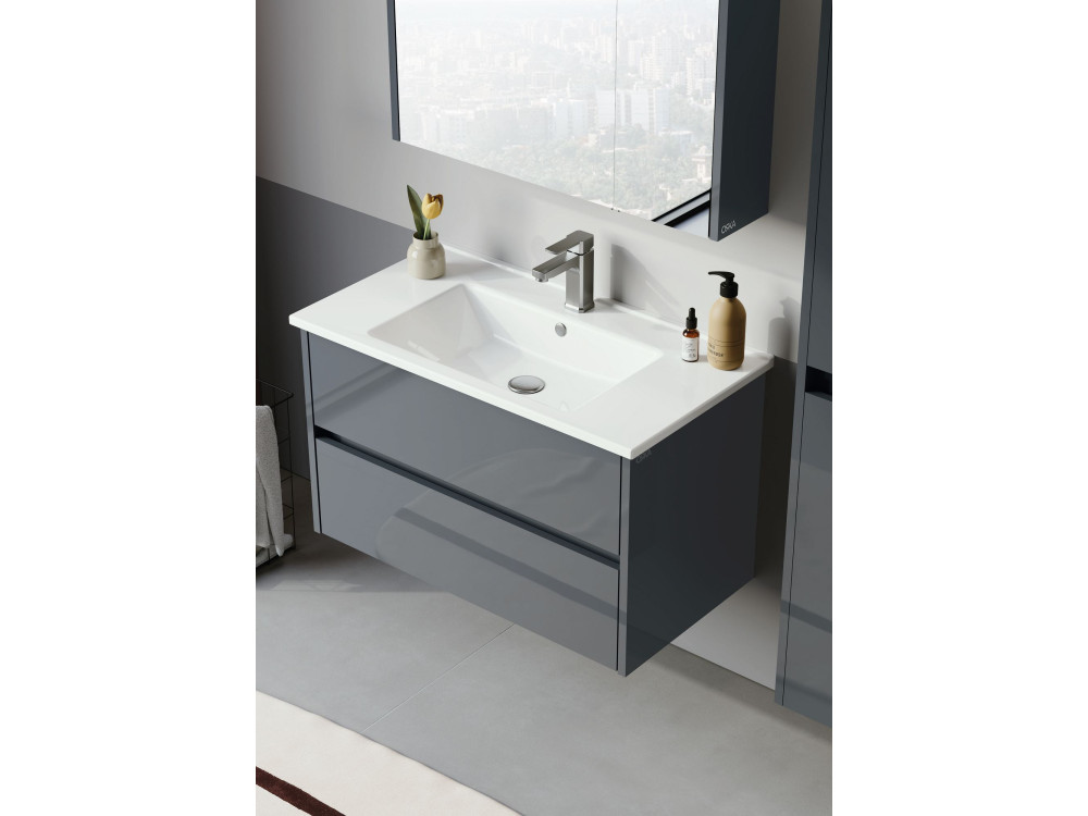Conjunto de móvel de lavatório com espelho (2 peças) «Arno 85» - 85 x 45 x 52 cm - Cinza