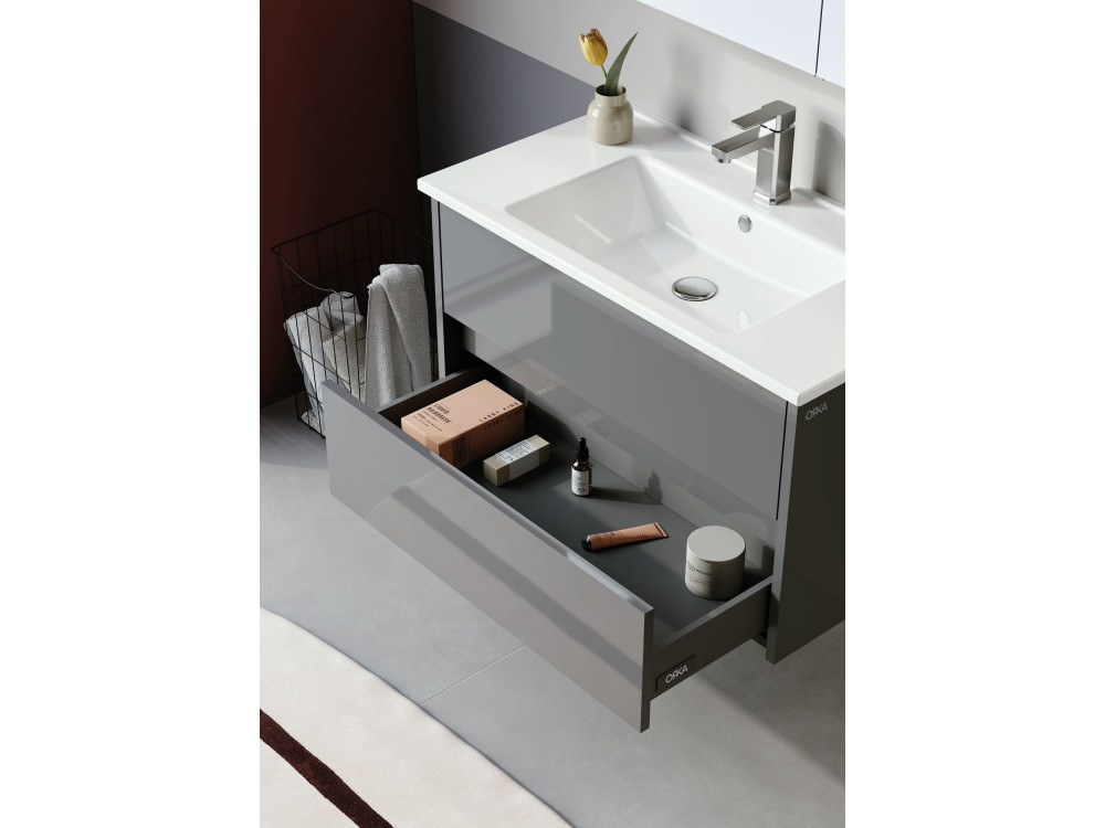 Conjunto de móvel de lavatório com espelho (2 peças) «Arno 85» - 85 x 45 x 52 cm - Cinza