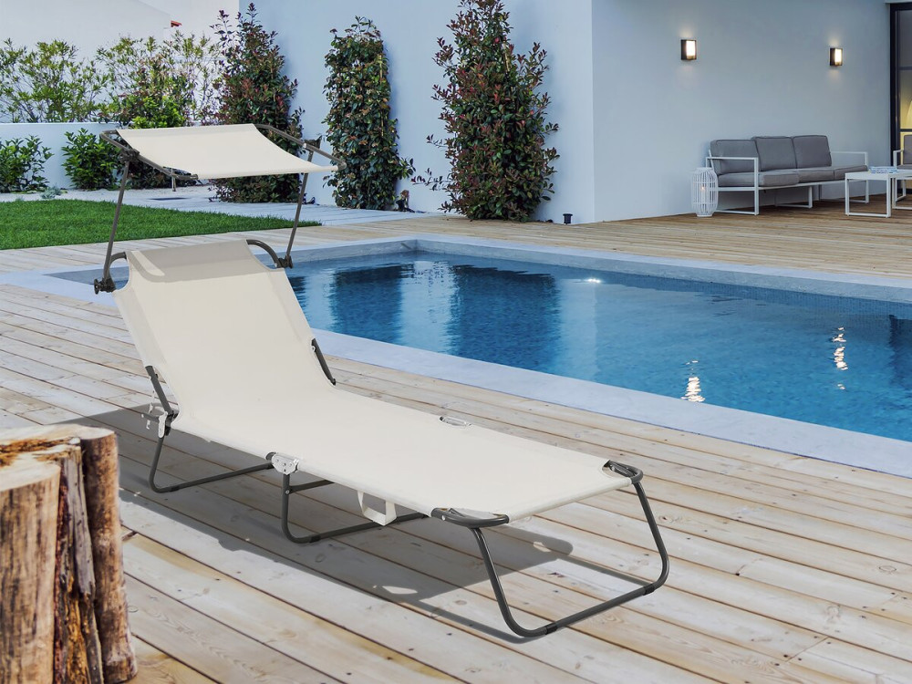 Espreguiçadeira dobrável "Lazy" - Com guarda-sol - Bege