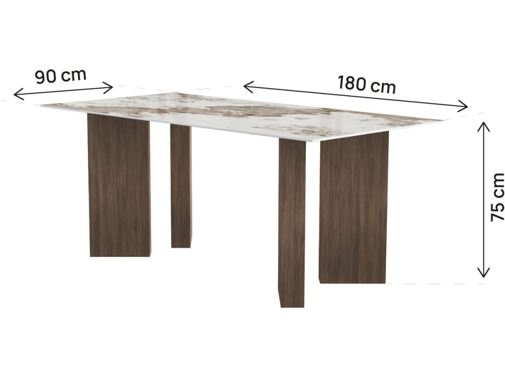 Mesa de jantar em cerâmica - 180 cm - «Elma» - 8 lugares - Castanho