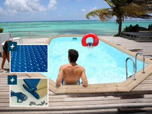 Piscina de madeira "Córdoba" - 3,48 x 2,15 x 1,18 m + cobertura bolha 180 µ - cobertura de inverno 280 g/m²