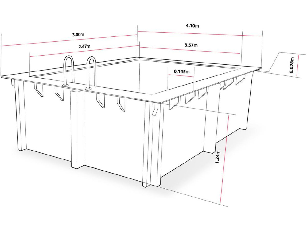 Piscina retangular de madeira "Caimans" - 4,10 x 3,00 x 1,24 m