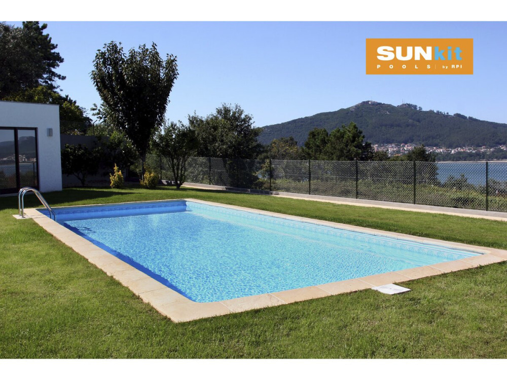 Piscina enterrada retangular de fundo plano em aço "Sunkit" - 4,00 x 2,50 x 1,40 m + projetor LED 12 V