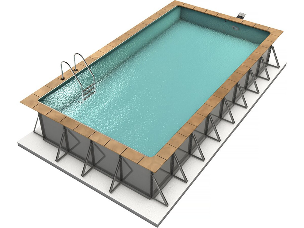 Piscina enterrada retangular de fundo plano em aço "Sunkit" - 4,00 x 2,50 x 1,40 m + projetor LED 12 V