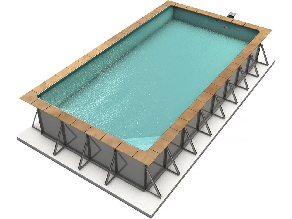 Piscina enterrada retangular em aço com fundo plano "Sunkit" - 7,00 x 3,50 x 1,40 m + Escada de canto interior