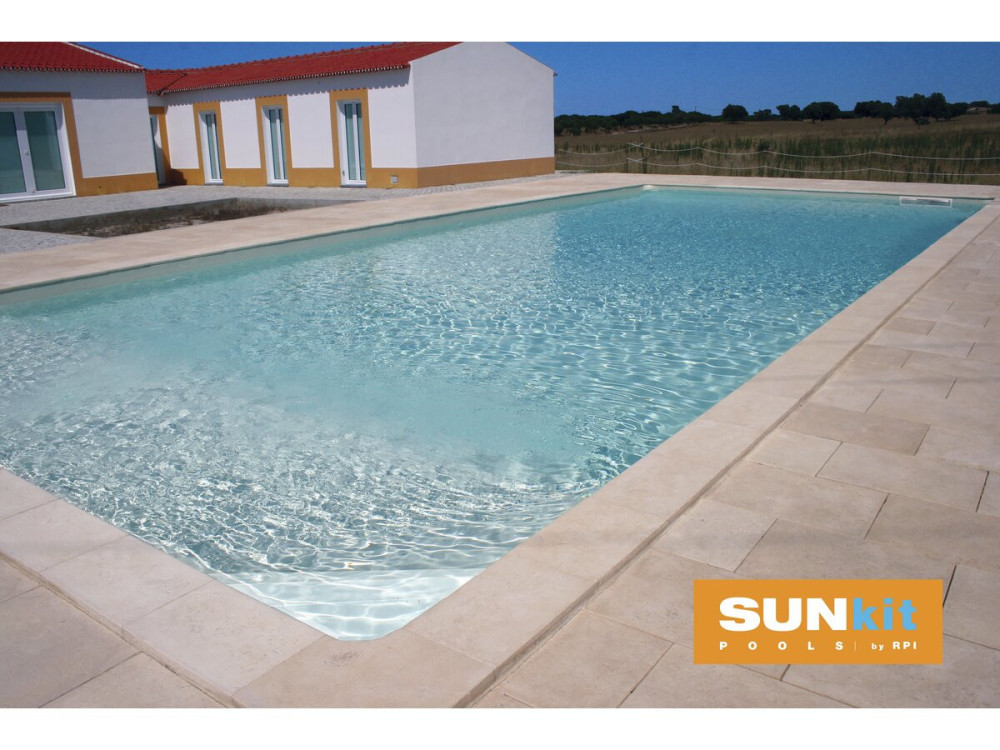 Piscina enterrada retangular em aço "Sunkit" - 8,00 x 4,00 x 1,40 m + Escada de canto interior