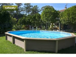 Kit piscina de betão com aspeto de madeira, decagonal e alongada Naturalis 2" - 6,36 x 4,74 x 1,40 m