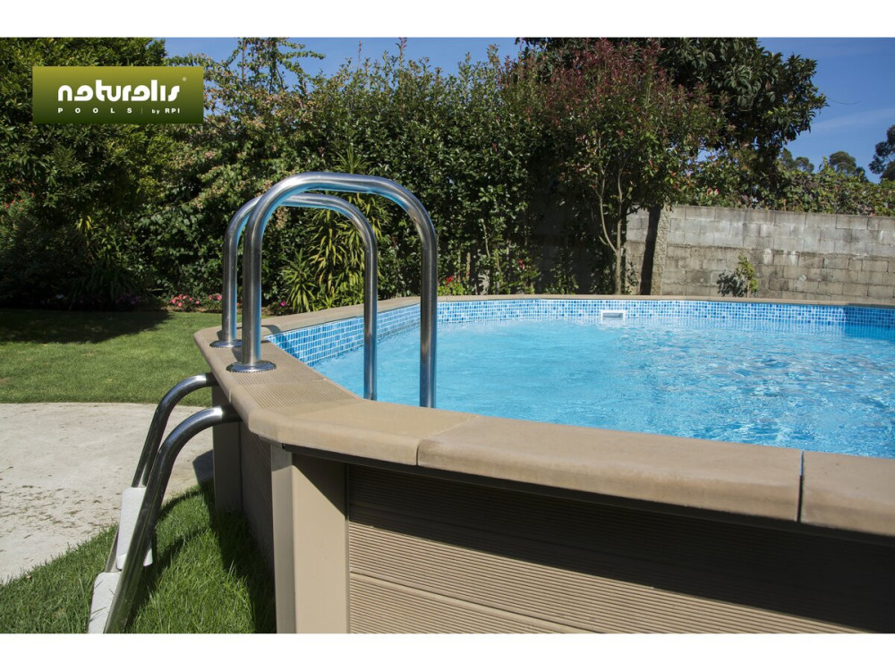 Kit piscina de betão com aspeto de madeira, decagonal e alongada Naturalis 2" - 6,36 x 4,74 x 1,40 m